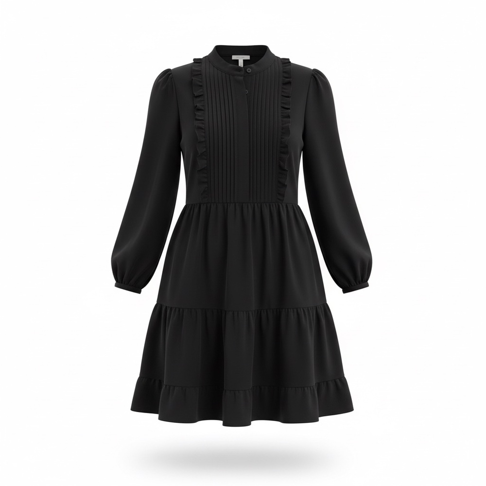 JCREW - LONG SLEEVE RUFFLED MINI DRESS -  WITH LINING - BLACK - 4